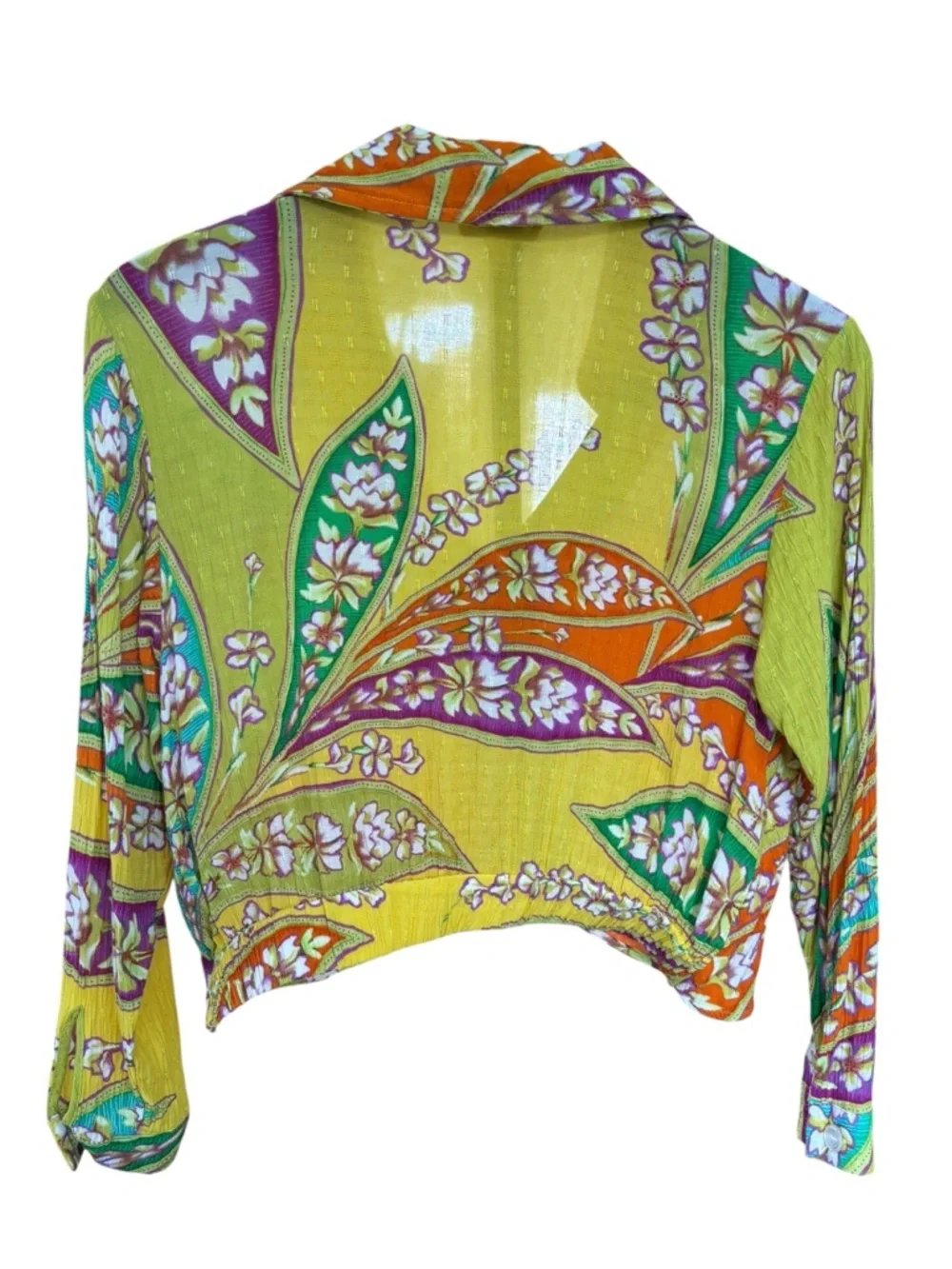 Haute Hippie Festival-Ready Multi-color Paisley Button Cropped Women’s XS Shirt - Picture 3 of 7
